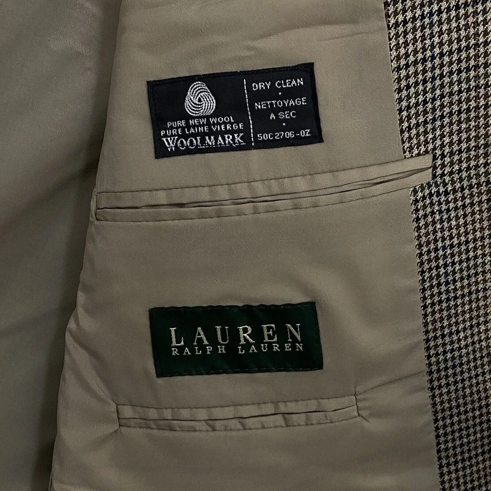 Lauren‎ Ralph Lauren Men's Wool Blazer 46R Brown Check Business Career